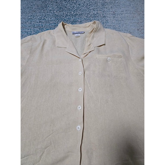 SK & Company Silk Shirt Top Womens Beige Short Sleeve Collared Button Up (J) - Picture 3 of 9
